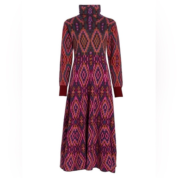 Farm Rio Tapestry Scarf Sweater Maxi Dress Knit Pink Multi Small NWT - Picture 14 of 14